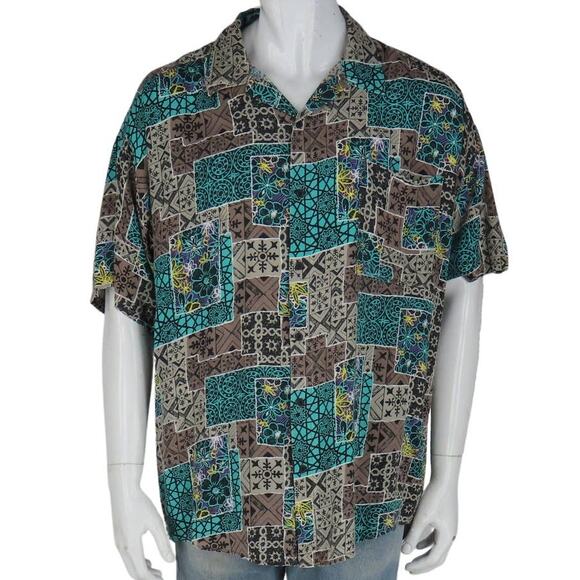 Vintage Maxx FM Wacky Abstract Geometric All Over Print Festival Camp Shirt - Picture 1 of 4